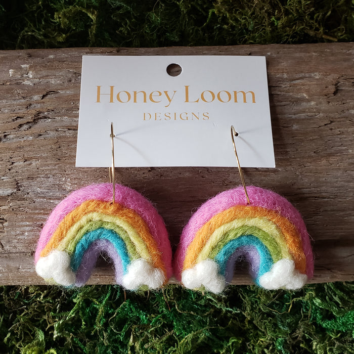 Hand Felted Chunky Rainbow Earrings