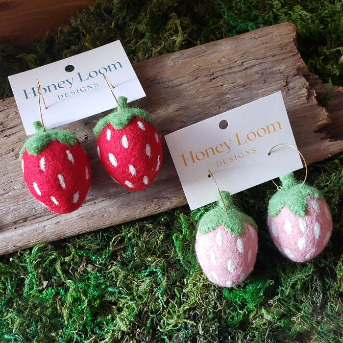 Hand Felted Chunky Strawberry Earrings