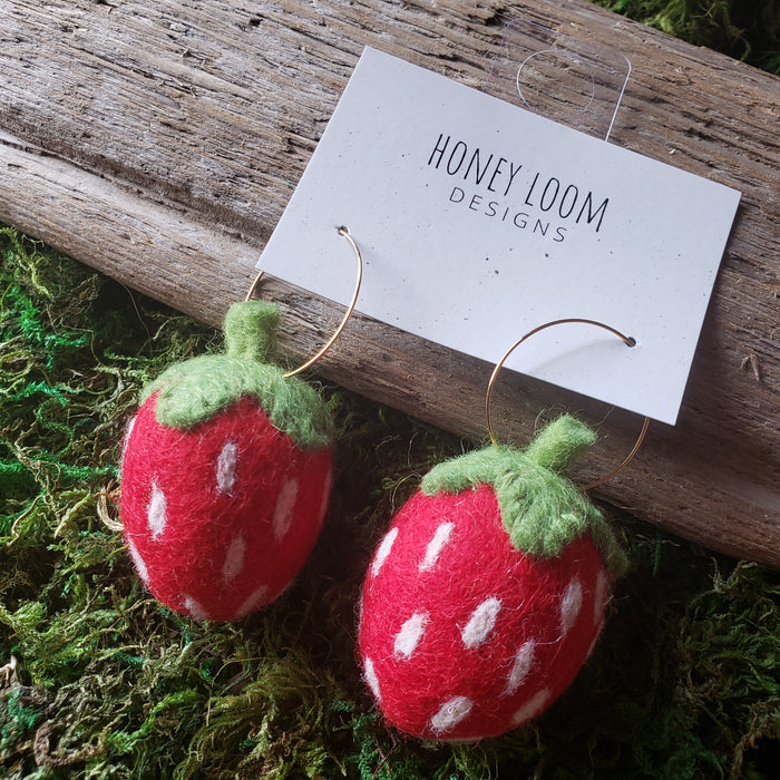 Hand Felted Chunky Strawberry Earrings