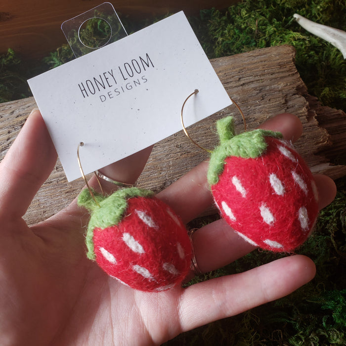 Hand Felted Chunky Strawberry Earrings