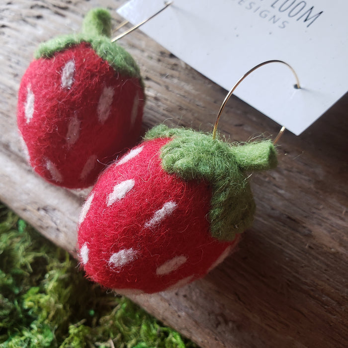 Hand Felted Chunky Strawberry Earrings