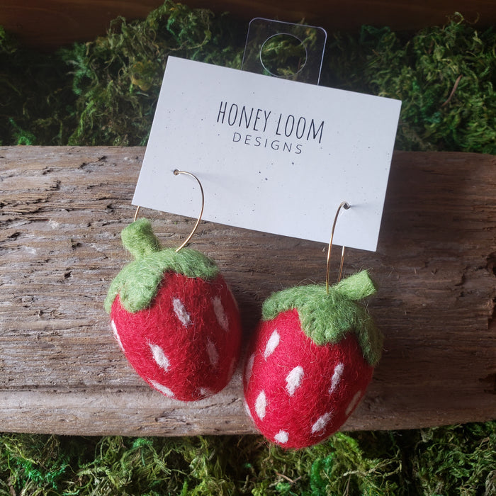 Hand Felted Chunky Strawberry Earrings