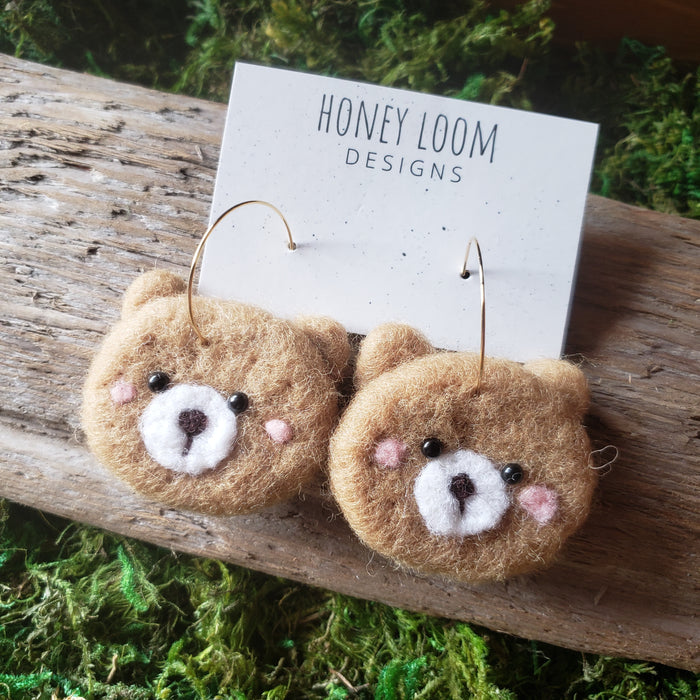 Hand Felted Chunky Teddy Bear Earrings