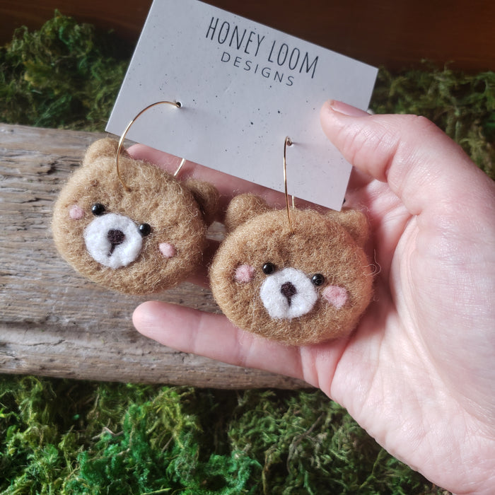 Hand Felted Chunky Teddy Bear Earrings