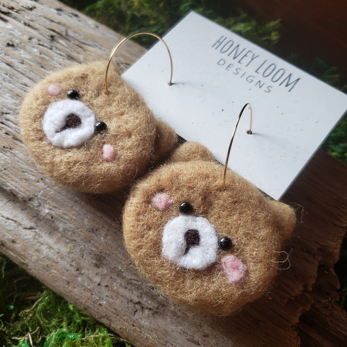Hand Felted Chunky Teddy Bear Earrings