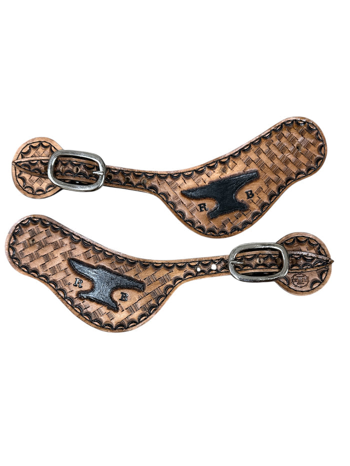 Hand tooled and painted Custom  spur straps basketweave.