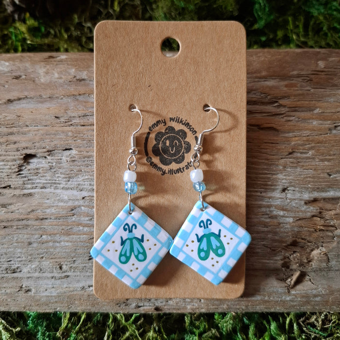 Handmade Blue Bug Earrings