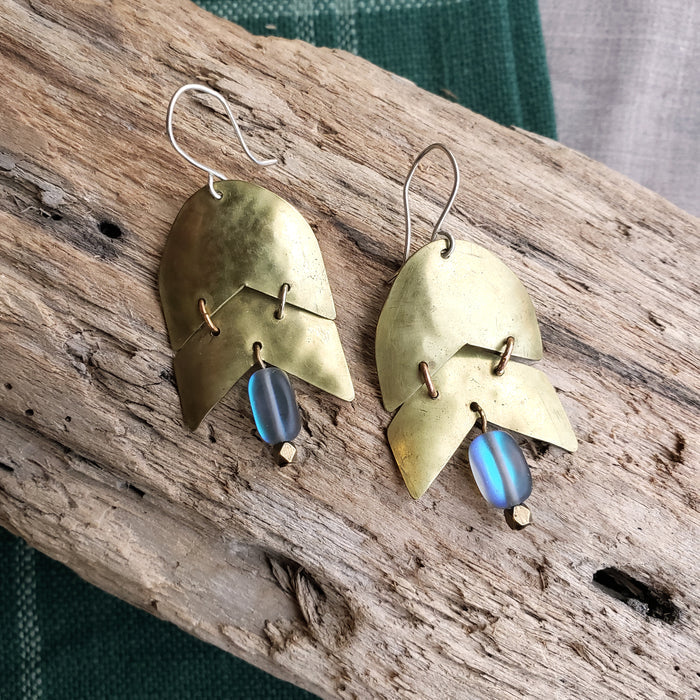 Handmade Brass & Labradorite Earrings