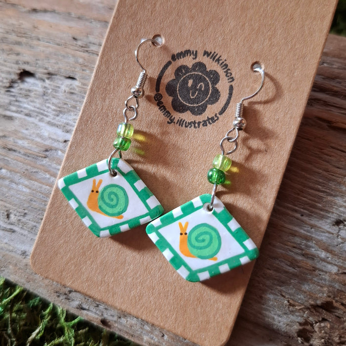 Handmade Green Snail Earrings