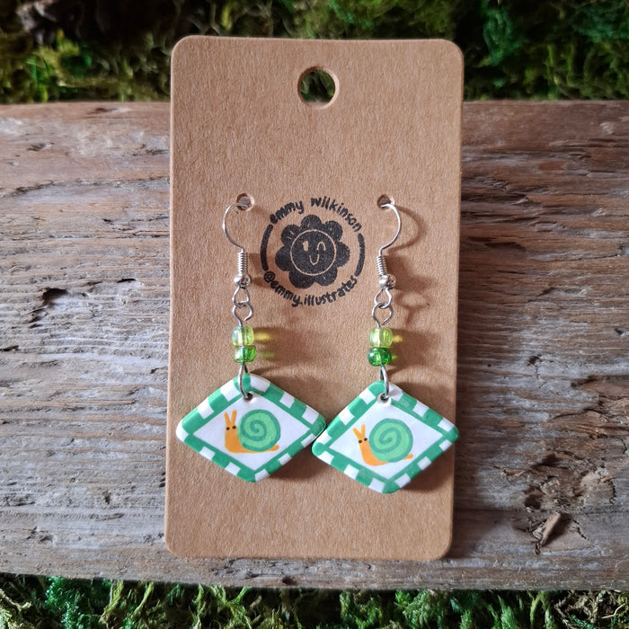 Handmade Green Snail Earrings