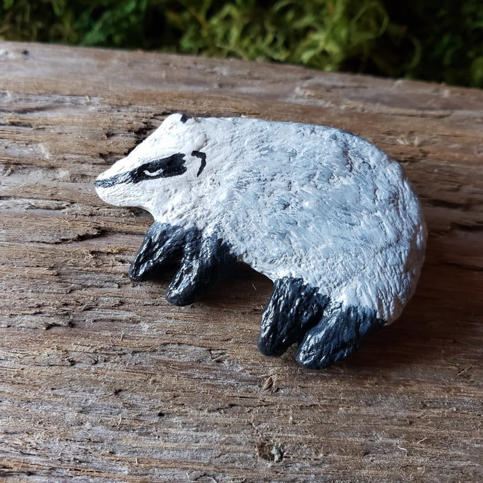 Handmade Woodland Badger Brooch