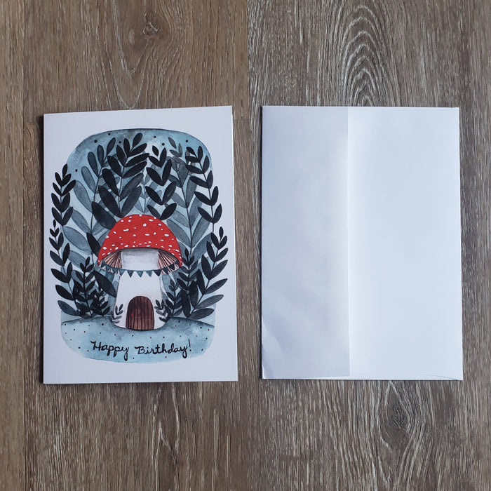 "Happy Birthday" Mushroom House Greeting Card