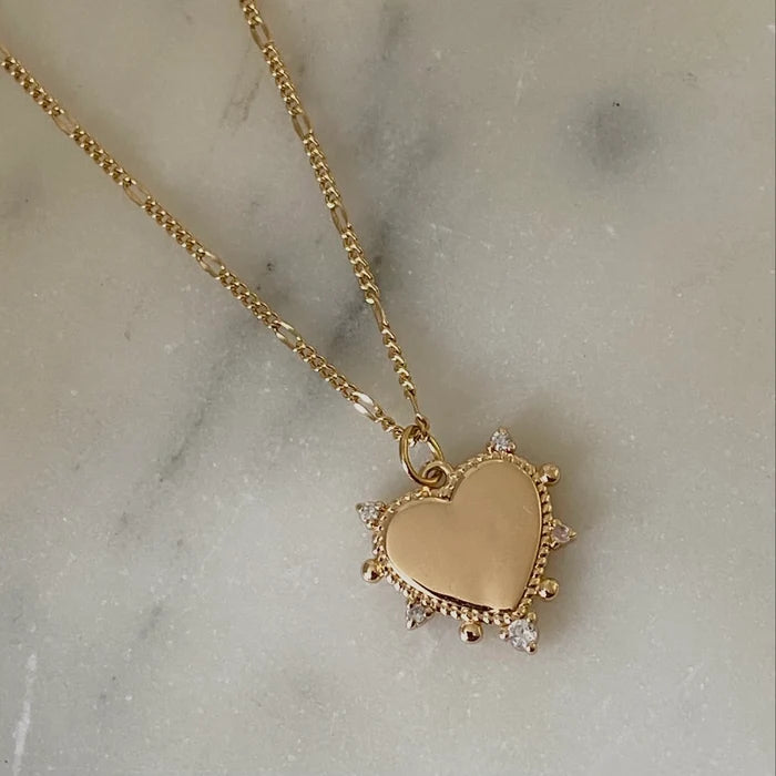 Heart Charm Pendant Necklace 18k Gold Filled Figaro Chain