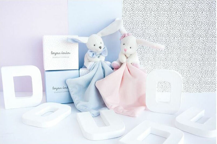 Doudou et Compagnie Hello Baby Blanket with Plush Stuffed Animal Bunny