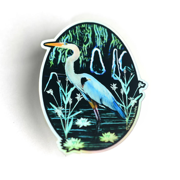 Holographic Great Blue Heron Vinyl Sticker