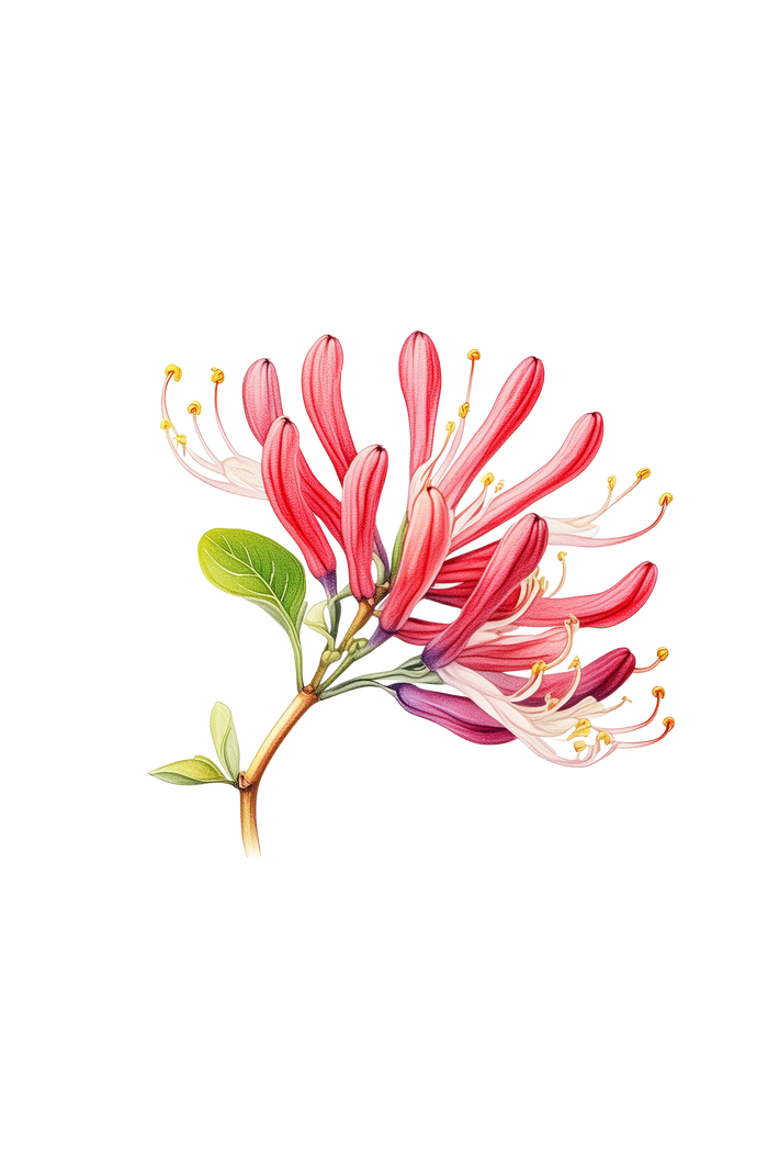 Rustic Strength - botanical image of red honeysuckle buds partially blooming representing Honeysuckle scent