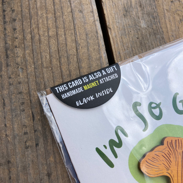 "I’m So Glad I Found You" Mushroom Wooden Magnet + Greeting Card