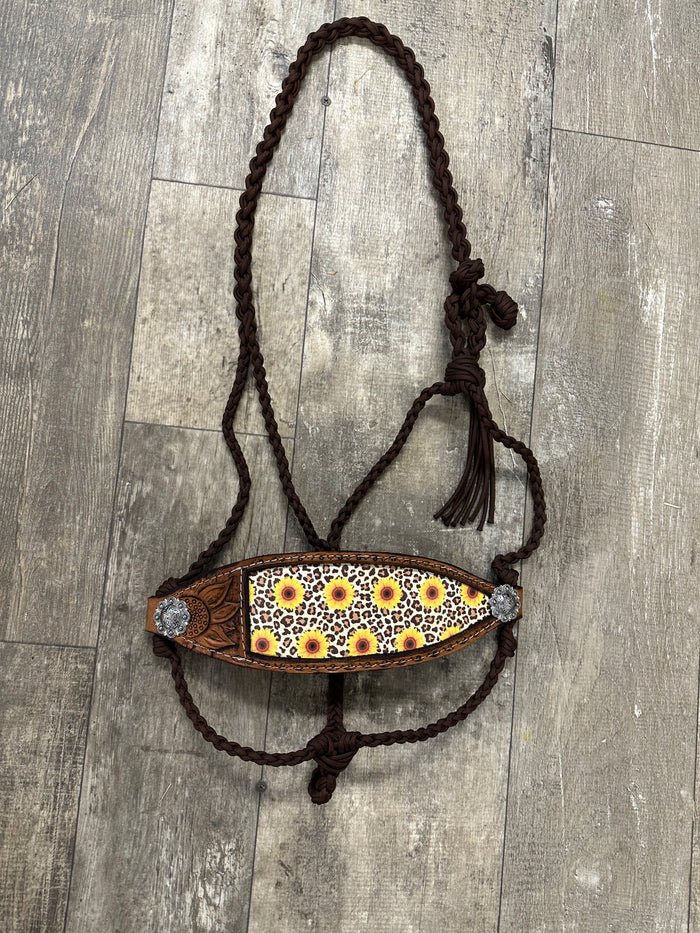 Sunflower Braided mule tape horse halter with bronc noseband