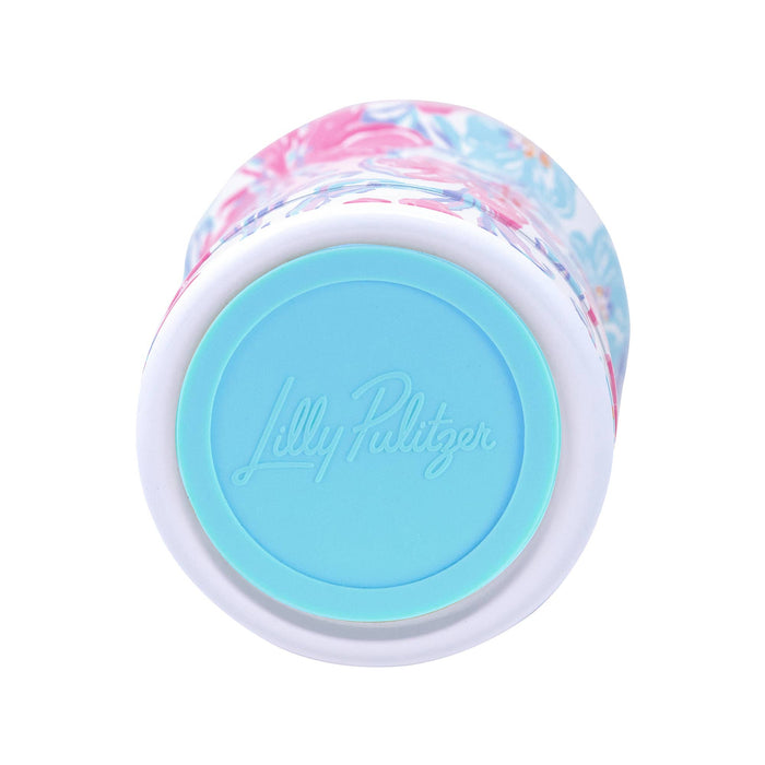 Colorful cylindrical container with a blue lid featuring 'Lilly Pulitzer' branding on a white background.