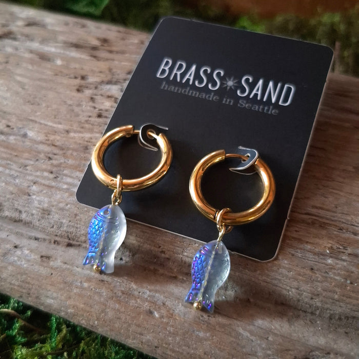 Iridescent Fish Hoop Earrings