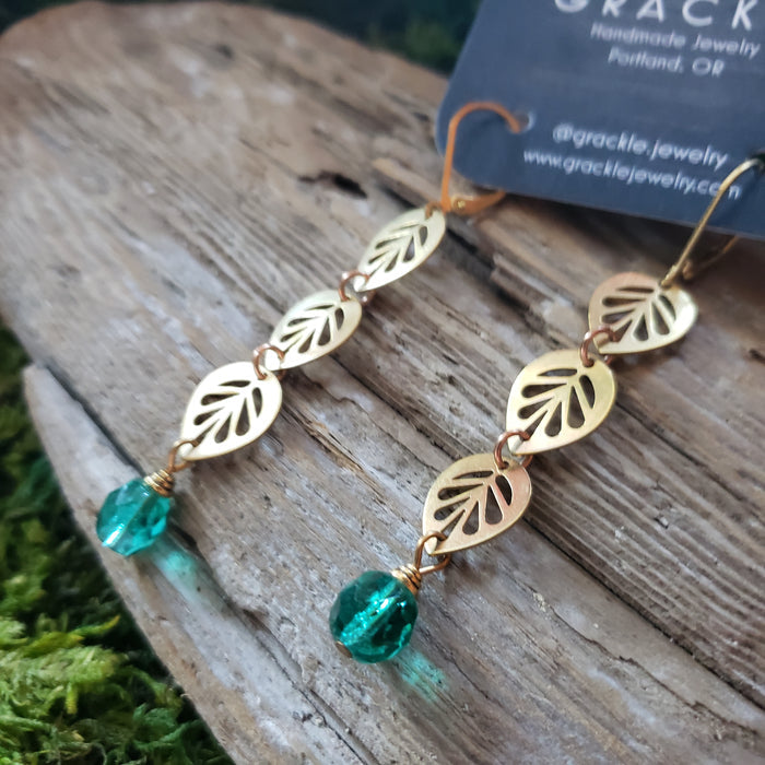 Ivy Leaves Brass Earrings