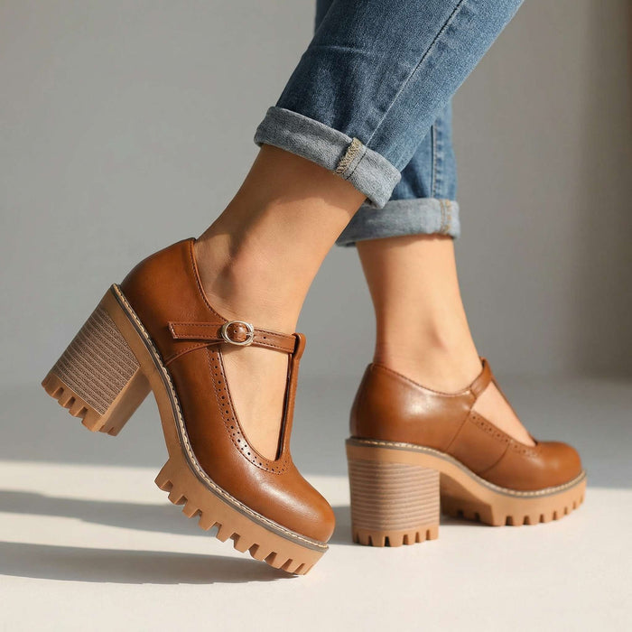 Jasmine Chunky T-Strap Mary Jane Heels