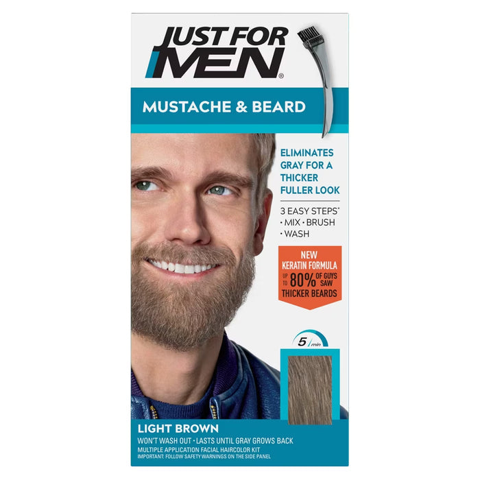 Just For Men Mustache & Beard Brush-In Gel Hair Color Light Brown - 12 Pack