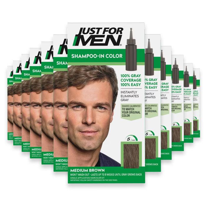 Just For Men Original Formula Shampoo-In Permanent Hair Color H-35 Medium Brown - 12 Pack
