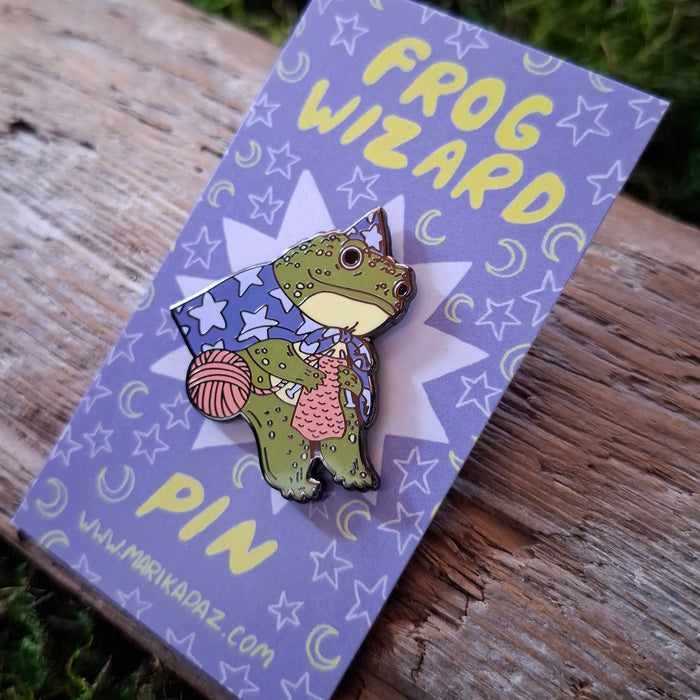 Knitting Frog Wizard Enamel Pin