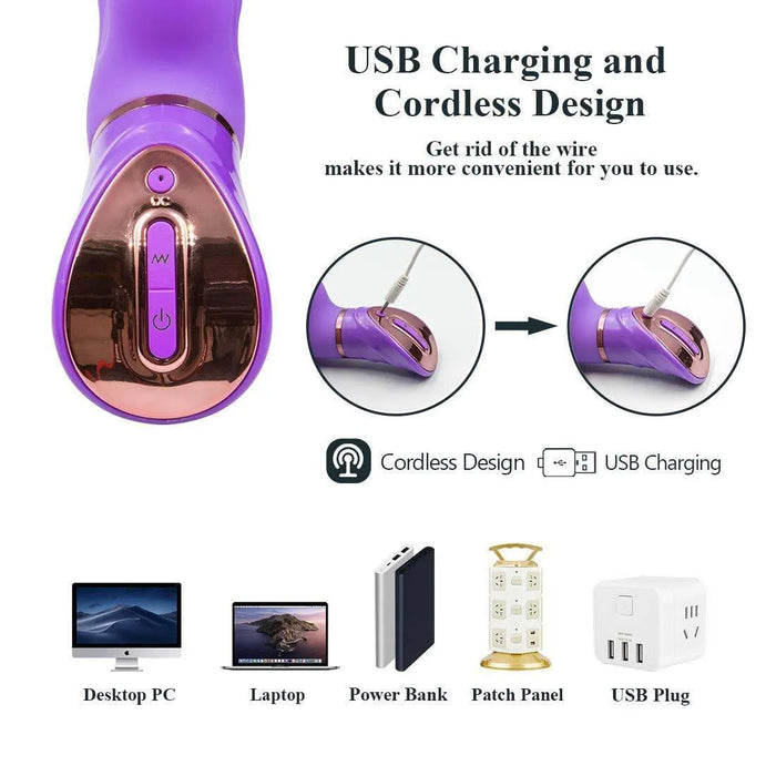 Purple USB rechargeable rabbit vibrator with cordless design and gold control panel