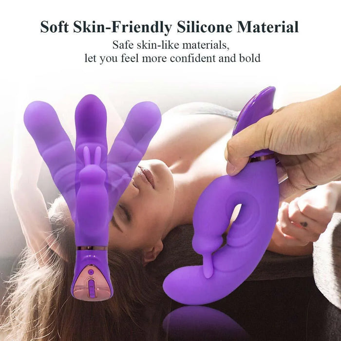 Large purple silicone rabbit vibrator with ergonomic design, shown held in hand.
