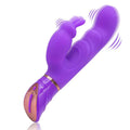 Purple silicone rabbit vibrator with gold control panel and dual vibrating tips