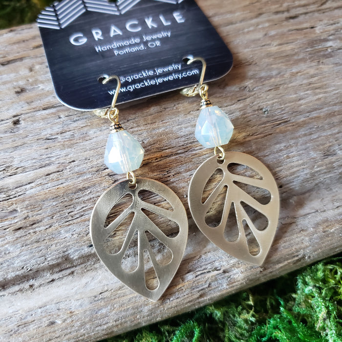 Leaf Drop Brass Earrings
