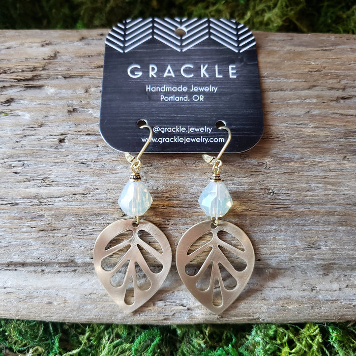 Leaf Drop Brass Earrings