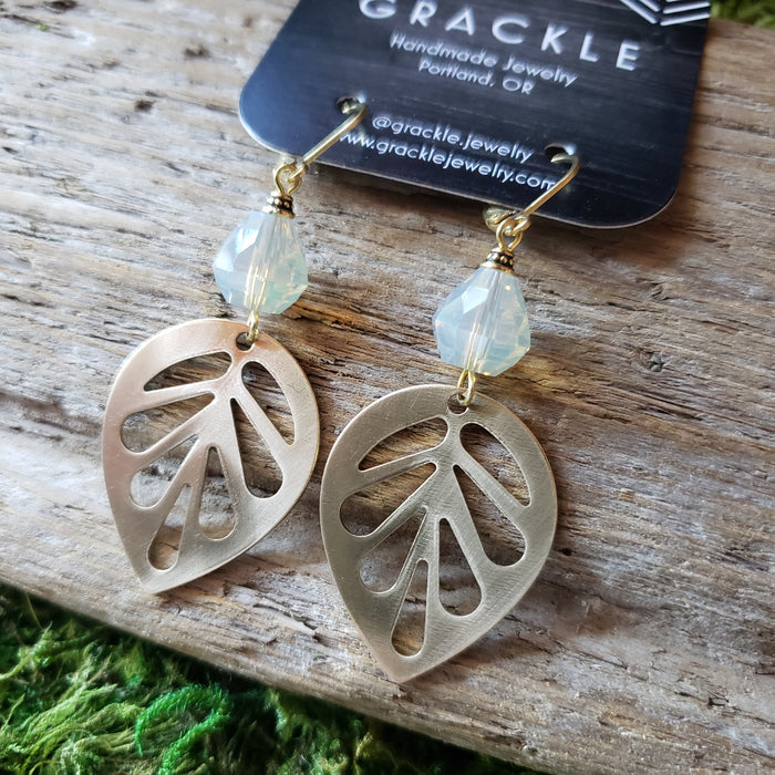 Leaf Drop Brass Earrings