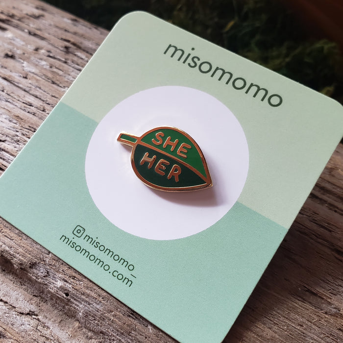 Leaf He/She/They Pronoun Pins