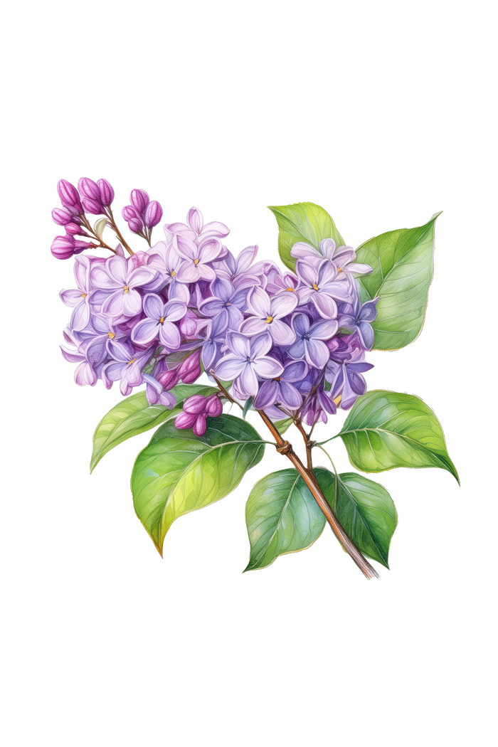 Rustic Strength - botanical image of a lilac bloom with leaves and branch representing Lilac scent