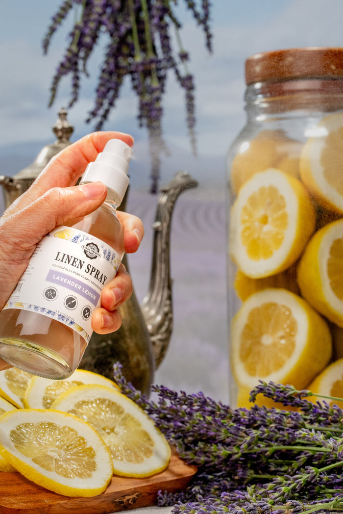 Lifestyle Image: Rustic Strength - Linen Spray | 4oz Glass Spray Bottle | Lavender & Lemon