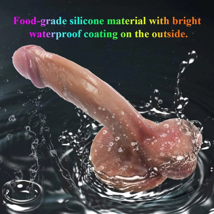 Realistic silicone adult toy with waterproof coating splashing in water