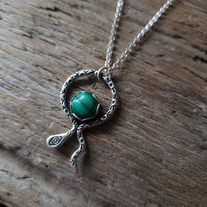 Malachite Snake Sterling Silver Pendant