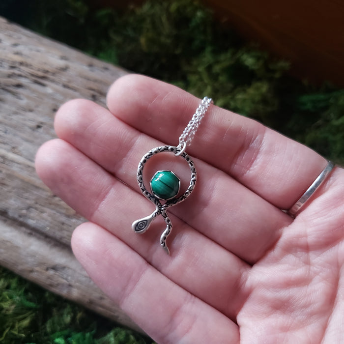 Malachite Snake Sterling Silver Pendant
