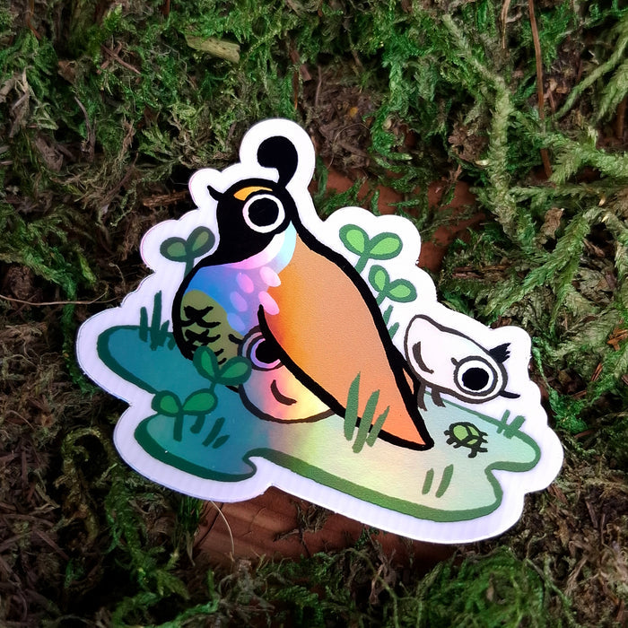 Mama Quail Holographic Vinyl Sticker