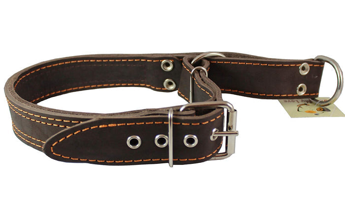 Martingale Genuine Brown Double Ply Leather Dog Collar Choker Large Fits 19"-22.5" Neck.