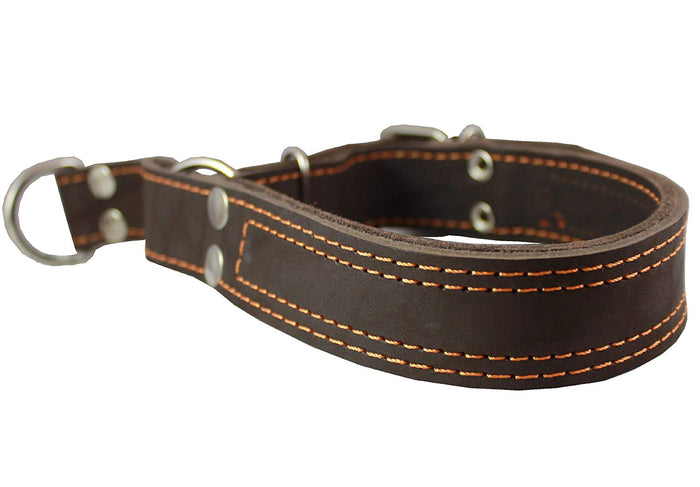 Martingale Genuine Brown Double Ply Leather Dog Collar Choker Large Fits 19"-22.5" Neck.