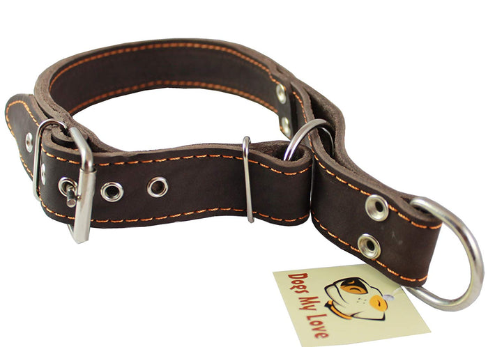 Martingale Genuine Brown Double Ply Leather Dog Collar Choker Large Fits 19"-22.5" Neck.
