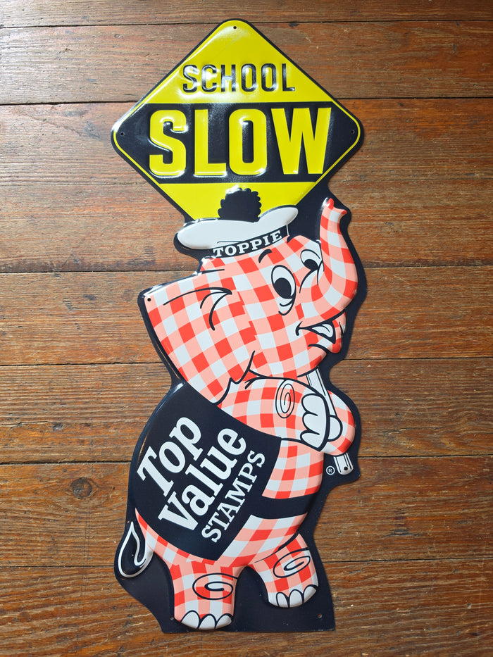 Mascot Toppie for Top Value Stamps metal sign