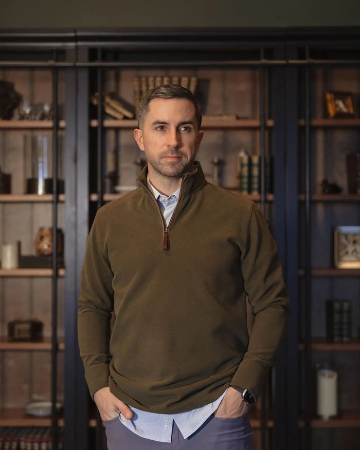 Men's Waffle 1/4 Zip Pullover Olive