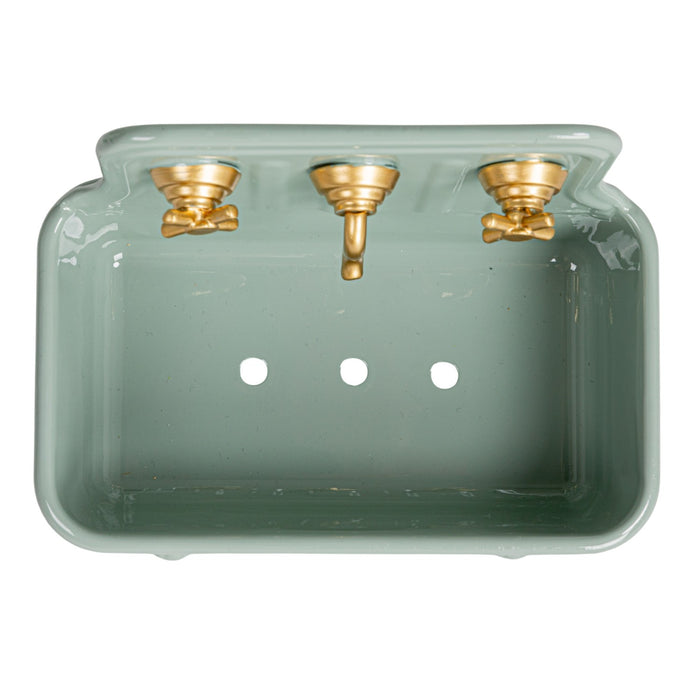 Metal Sink Soap Dish w/ Faucet, Grey & Gold Finish