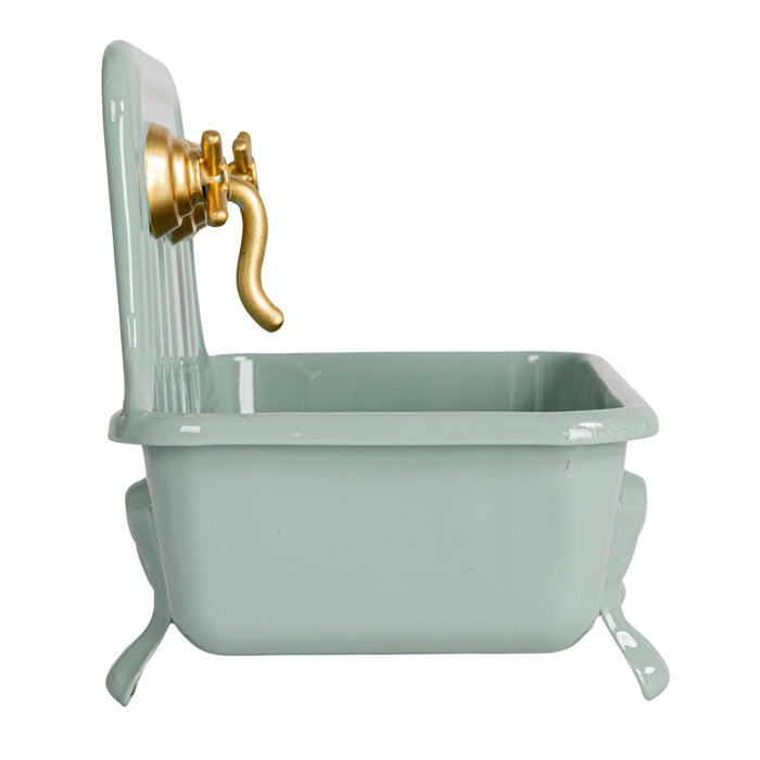 Metal Sink Soap Dish w/ Faucet, Grey & Gold Finish