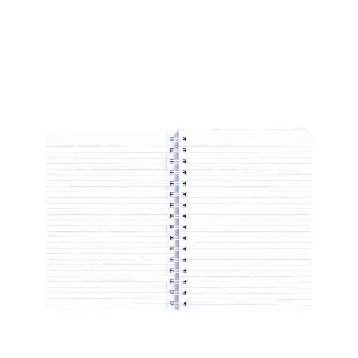 White notebook with black lines on a white background